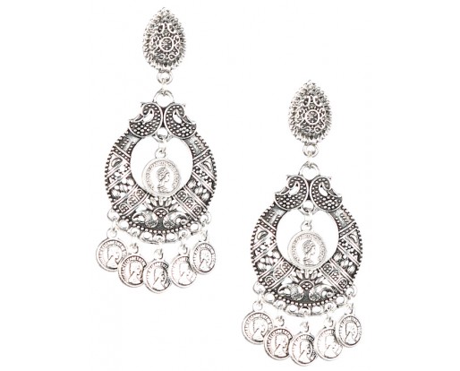 QUEEN ELIZABETH THE SECOND HOOP CHANDBALI Silver Oxidized Earrings Jhumka Jhumki Bali Imitation Indian Bollywood Ethnic Wedding Jewelry H46